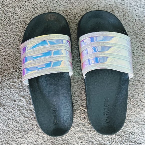 adidas | Shoes | Holographic Slides | Poshmark